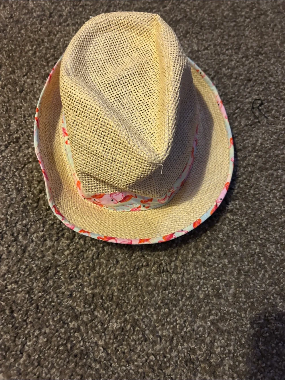 Children's Straw Fedora Hat with Pink Floral Trim